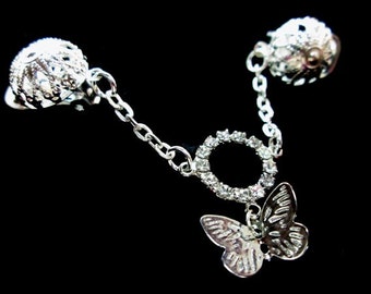 Gorgeous Silver sp Butterfly Rhinestone Circle Puffed Body Clip