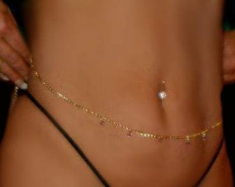 Belly Chain with 4mm Austrian Crystals  Gold Tone   Silver Tone  purple  crystals