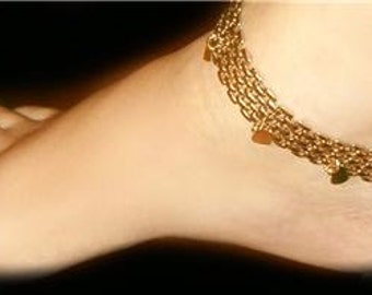 Wide and gorgeous ick you rmetal  Sexy weave mesh anklet HEART CHARMS Beach