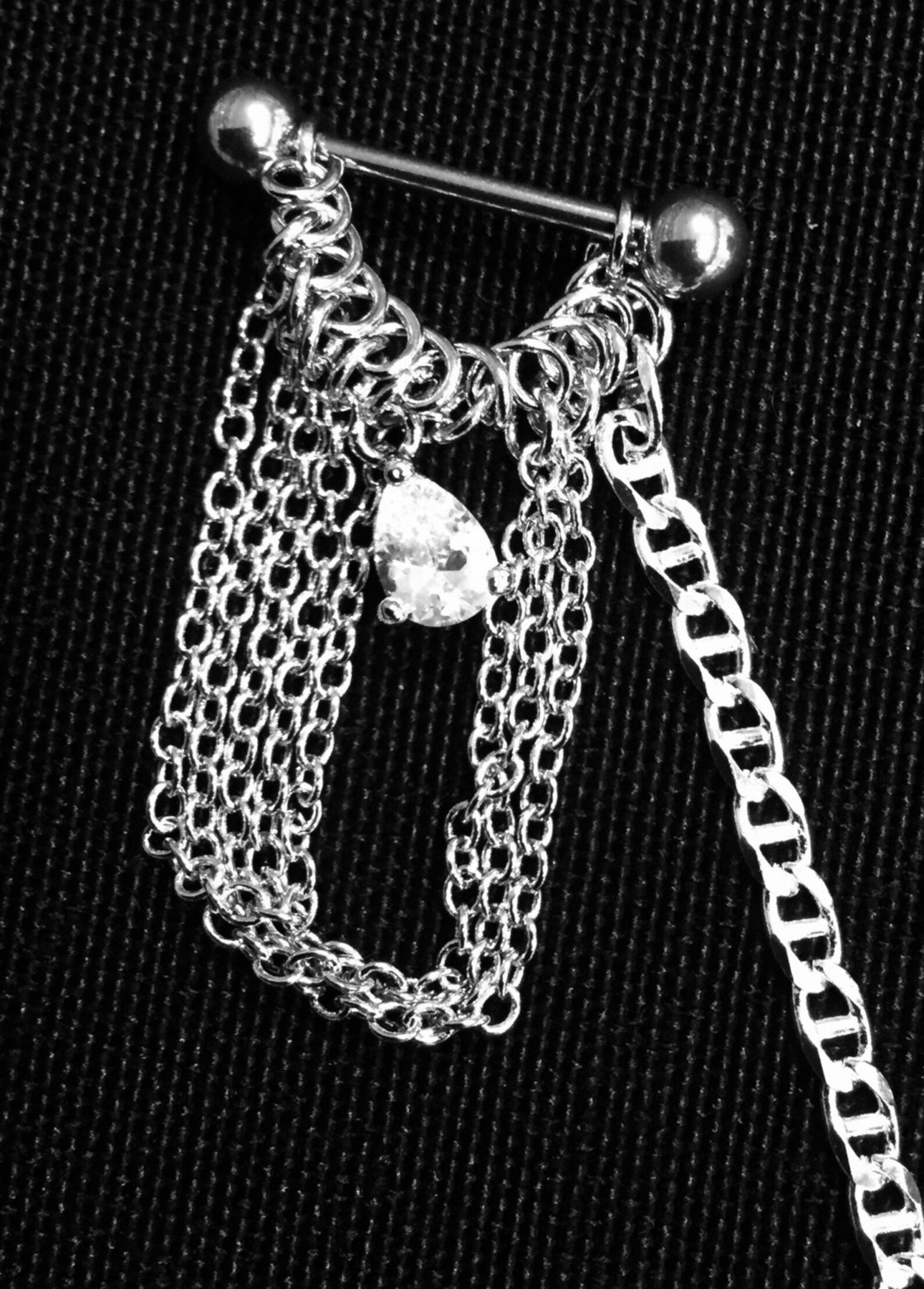 Pierced Nipple Bars With Tear Drop Cubic Zirconia Silver Etsy