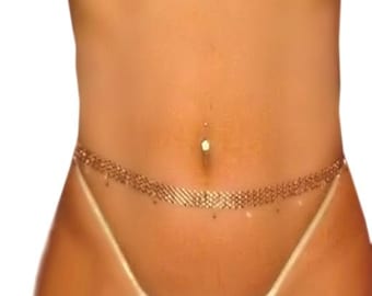 18K Gold MESH Belly Belt Chain with Austrian Crystal Dangles Sexy