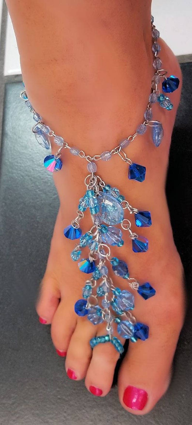 To Die For Barefoot Anklet Blues Genuine Austrian crystal ONE size