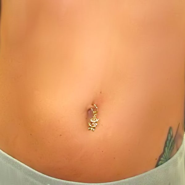 Gold gp CLIP ON Navel Belly Ring Double Dangle BUTTERFLY