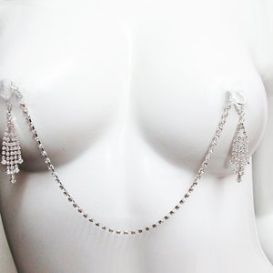 Gorgeous Chandelier Rhinestone Tassel 5 Row Nipple Chain Nipple Clip On image 1