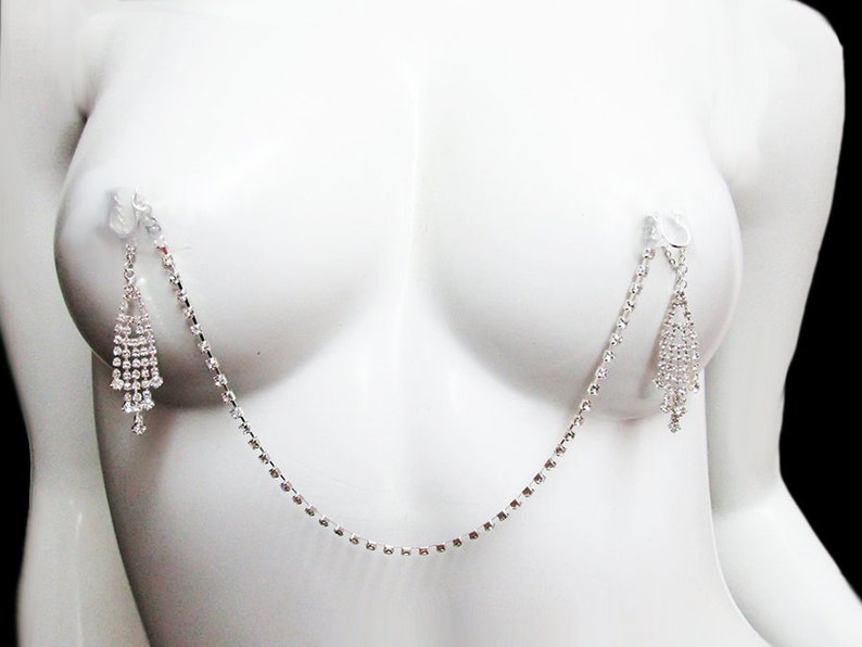 Gorgeous Chandelier Rhinestone Tassel 5 Row Nipple Chain Nipple Clip On image 1