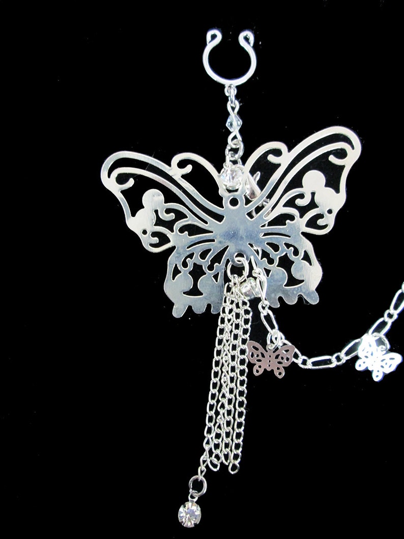 Giant Butterlfies Nipple Chain Silver sep Baby Butterflies Tassels Rhinestones image 4