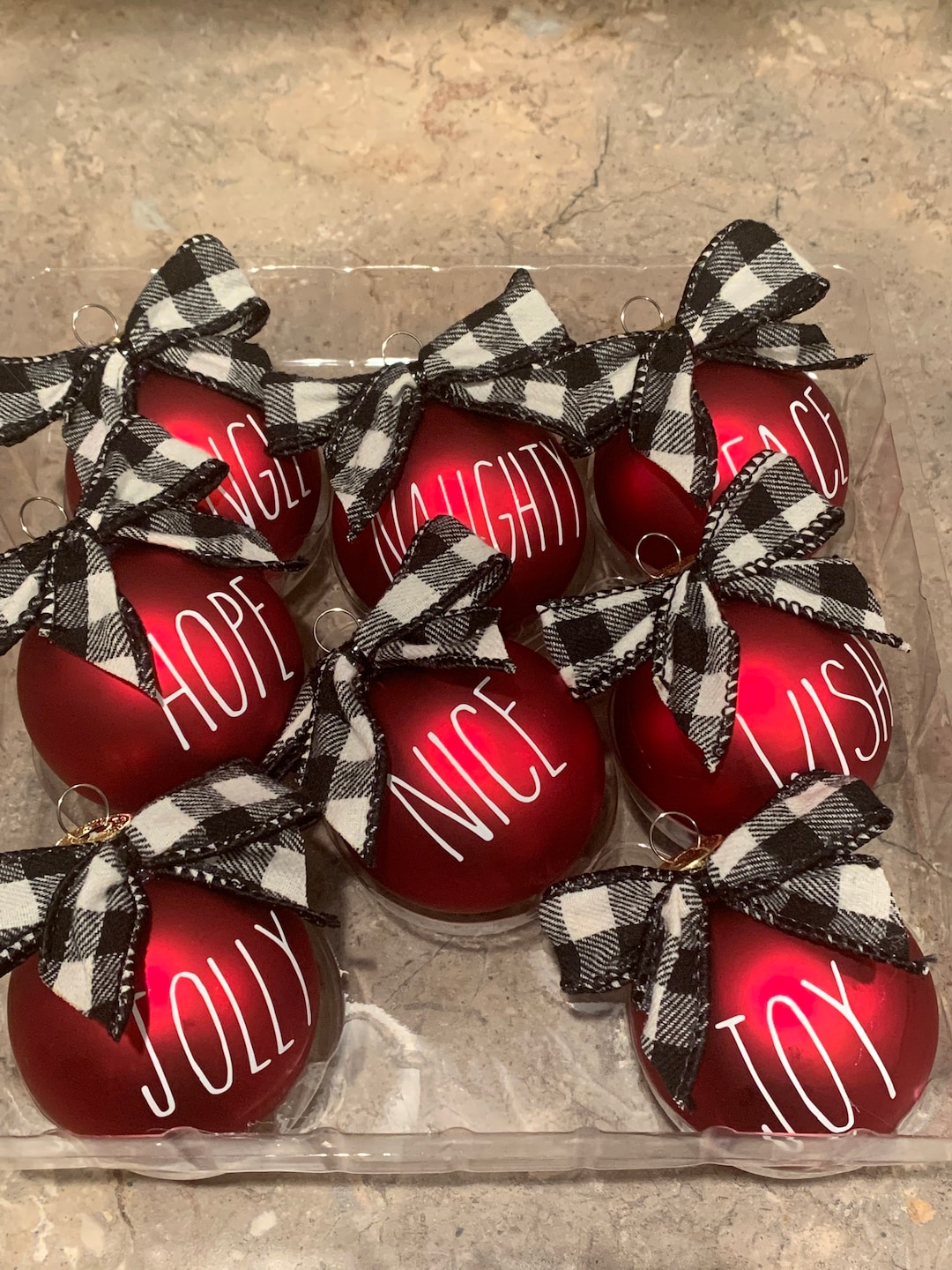 Farmhouse Ornaments - Red Buffalo Check Ornaments - Rustic Red Ornaments - Red Ornaments ...