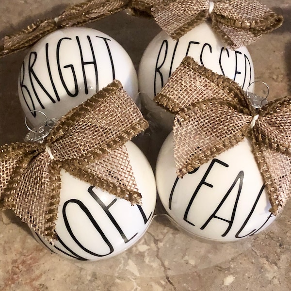 Farmhouse ornaments - set of 7 ornaments - rustic ornaments - White Christmas ornaments - white rustic ornaments - Christmas ornaments- farm