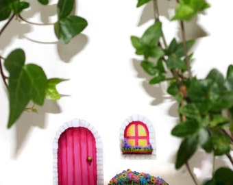 Miniature Decal - Pink Cottage Fairy Door & Window Stickers - mini mural