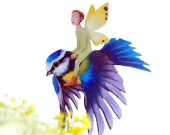 Fairy Riding on a Bird Decal - Wall sticker - mini mural