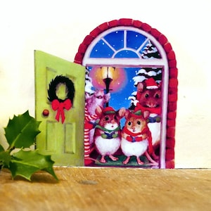 Christmas Mouse Hole, Carol Singing Mice at the Door! Wall Sticker