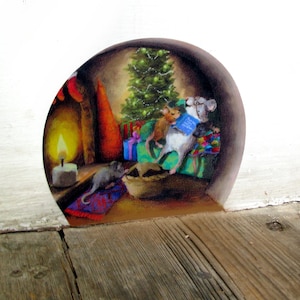 Twas the night before Christmas family of mice sleeping, mouse hole decal image 1