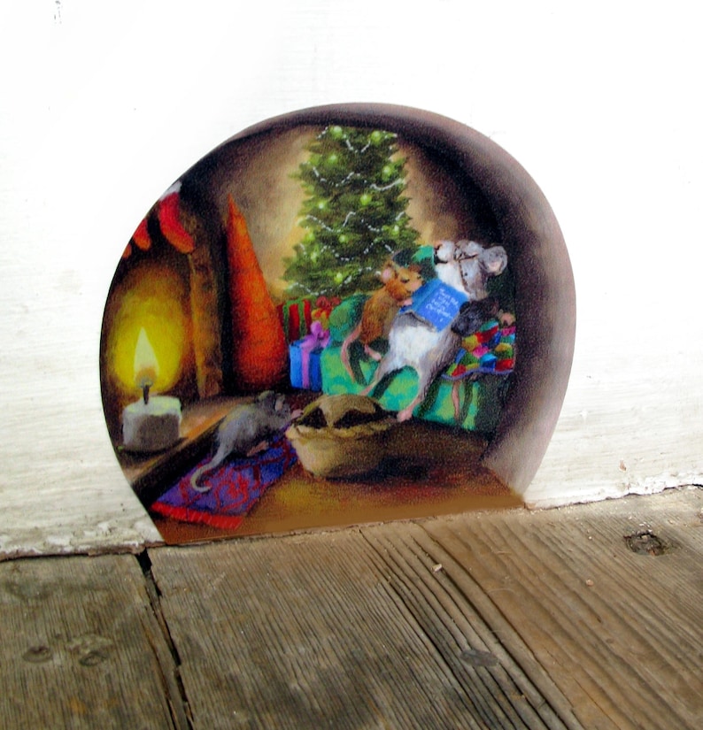 Twas the night before Christmas family of mice sleeping, mouse hole decal image 1