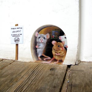 ¡No gatos! Ratones asustadizos: calcomanía de pared con forma de agujero de ratón, una linda calcomanía de vinilo novedosa.
