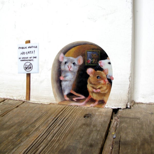 Sem gatos! Adesivo de parede com buraco de rato ** decoração de parede divertida com brinquedo para gatos