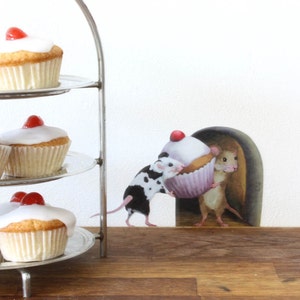 Mice with a Cupcake Decal, Mouse Hole Wall Sticker, birthday party