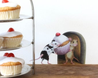 Mice with a Cupcake Wall Decal ** reusable mouse hole decal ** renter friendly