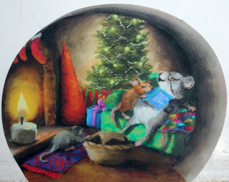 Twas the night before Christmas family of mice sleeping, mouse hole decal image 2