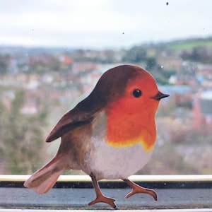herbruikbare stoffen muursticker kleine roodborstje ** realistische vogelsticker
