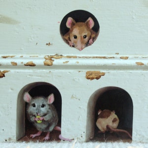 3 x miniature mice/ mouse hole decals - unique stickers from lola murals