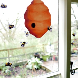 Bees and Beehive Wall or Window Stickers 9 Bee Decals Hive Woodland Collection SKU: BH image 1