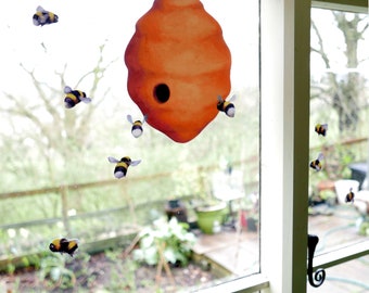 Bees and Beehive Wall or Window Stickers | 9 Bee Decals + Hive | Woodland Collection