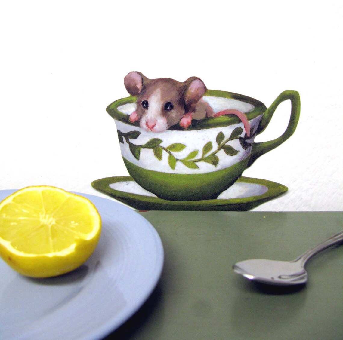 Green Tea Mouse Wall Sticker / Decal, Mouse in a Vintage Teacup - Etsy