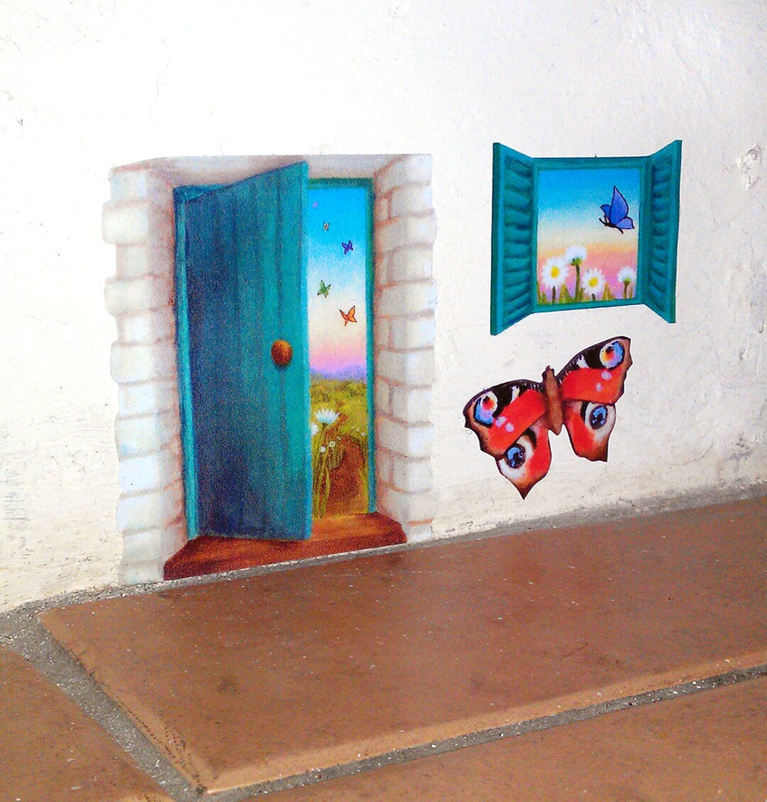 Teal Fairy Door Wall Sticker With Butterfly - Etsy