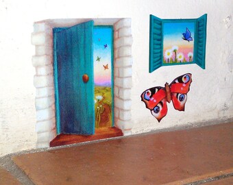 Teal Fairy Door Wall Sticker With Butterfly - Etsy