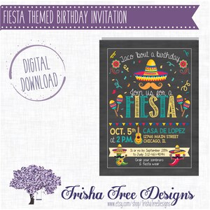 Fiesta Invite - Fiesta Birthday Invite - Fiesta Theme B-day Invitation - Instant - Party -  Cinco de Mayo - Taco - Chalkboard - Fun - Color