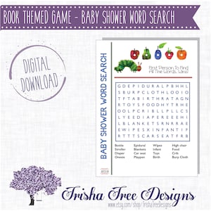 Book Themed Baby Shower Word Search - Book Shower Game - Baby Shower Game - Word Search - Word Find -  Baby Shower Word FInd - Book Shower