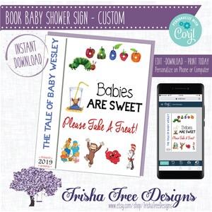 Book Baby Shower Sign,  Custom Sign, Favor Sign, Baby Sprinkle, Instant  Digital Download, Storybook, Caterpillar, Corjl, Instant