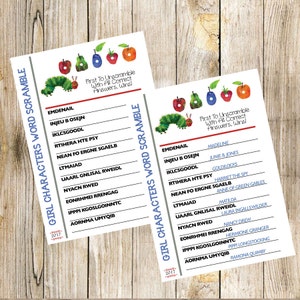 Book Themed Baby Shower Word Scramble with Girl Characters