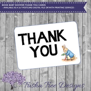 Libro Baby Shower Gracias Tarjeta - Libro Ducha Gracias - Gracias - Gracias - Oruga - Peter Rabbit - Postal - 5x7 - 4x6