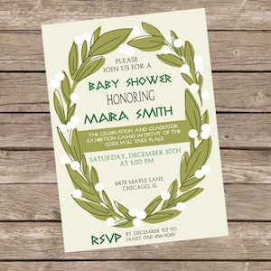 Greek Themed Baby Shower Invitation - Greek Shower Invite- Greek Mythology - Zeus - Green Ivy - Baby Shower - Unique Theme - Acient Greece