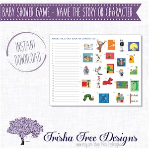 Book Baby Shower Game - Name The Story Book or Character - Sprinkle - Instant - Game - Digital - Fun - Party -Caterpillar - Mouse - Cat
