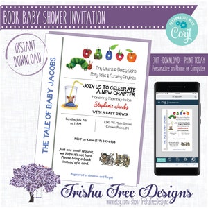 Book Baby Shower Invite -Book Theme Baby Shower Invitation - Instant Book Shower - Storybook Shower - Brunch - Sprinkle - Library - Corjl