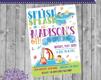 Splish Splash Birthday Invitation - Pool Party Bday invite - Birthday Bash - Swim - Summer -  Water - Kids Birthday Party - Child Party