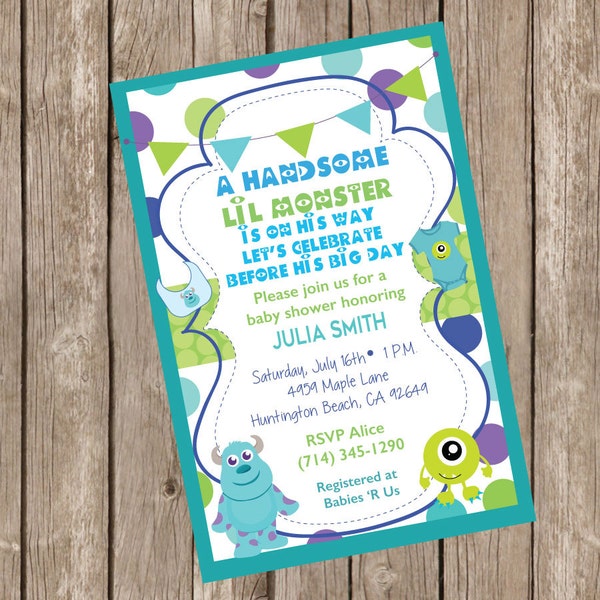 Monsters Inc Baby Shower Invitation - Monster Inc Baby Sprinkle Invite - Baby Brunch - Colorful - Fun - Mike - Sulley - Custom