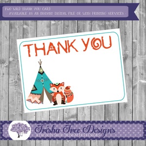 Deux cartes de remerciement sauvages - 2 remerciements sauvages - Woodland Merci - Instantané - Numérique - Imprimable - Boho - Woodland - Tribal - Fox - Tipi -