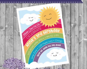Rainbow Birthday Invitation - Rainbow Birthday Invite - Birhday Theme - Invite - Invitation - Rainbow Birthday - Colorful - Clouds - Rainbow