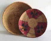 Vintage Woven Set . Tribal Woven Fruit Basket . Storage Basket . Centerpiece . Fruit Bowl . Kitchen . Vanity Tray