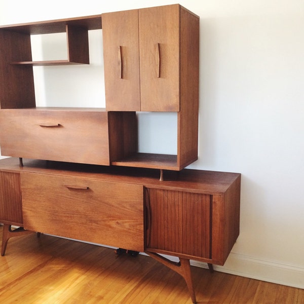Reserved - Mid Century Modern Credenza with Hutch .  Media Console . Danish Modern Sideboard