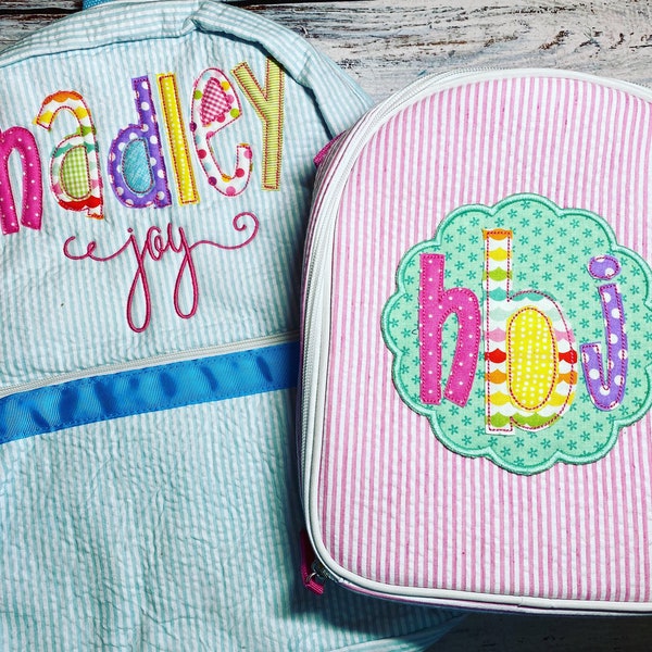 Aqua backpack and pink Lunchbox and School or dance Backpack, Personalized Bookbag, personalized diaper bag or Dance bag