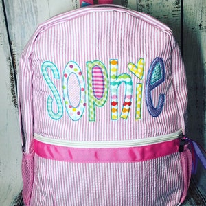 Pink Monogram applique School Backpack, Personalized Bookbag, personalized diaper bag. perfect for school, sports bag, dance bag, or overnig