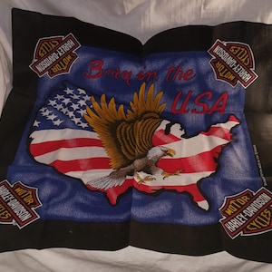 Vintage 1980s Harley-Davidson Motorcycles Bandanna Licensed New Old Stock Harley Eagle Biker Bandana Born in the USA