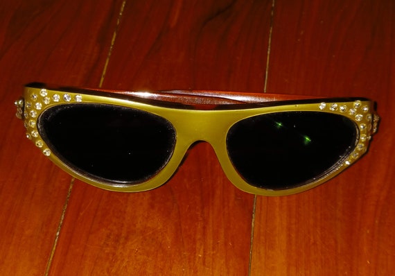 Vintage 1950s 1960s Italy Cat Eye Sunglasses Rhin… - image 1
