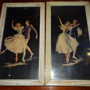 Beautiful Matching Pair Mid Century Simone Ballet Couple Ballerina Prints from Lambert Products #202 6 X 12 1960s in Frames Two Poses