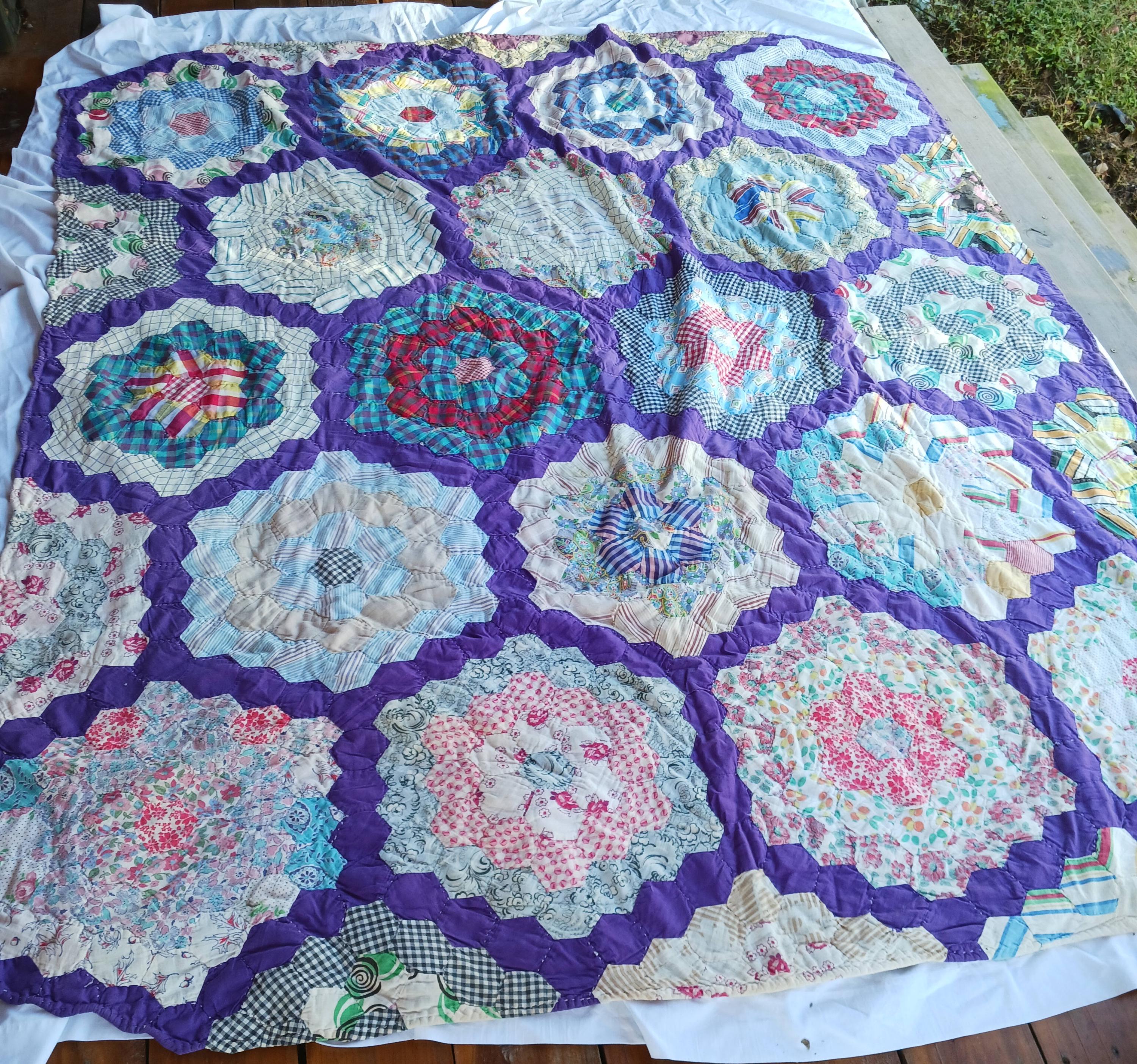 Antique quilt grandmothers flower garden - Etsy 日本