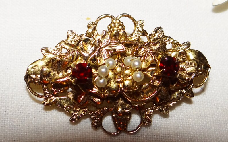 Lot of 5 Stylish Brooches Unmarked Witch on Broom Filigree Leaves Faux Pearls Victorian Style More Clearance Sale